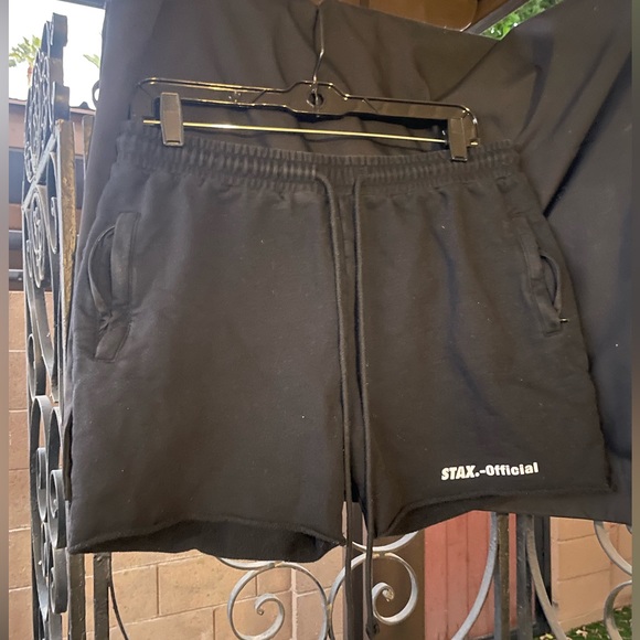 Stax. Official Unisex 100% Cotton Adjustable Black Shorts Side Pockets W=M | M=L - Picture 7 of 15